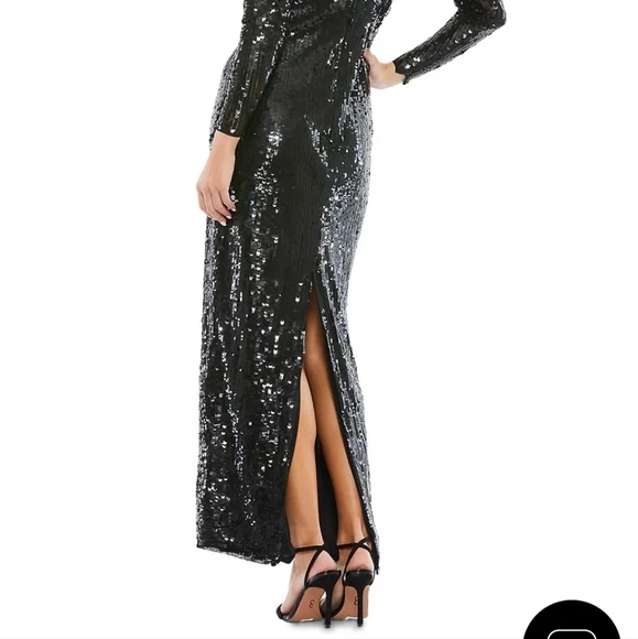 Mac Duggal Black Sequined Column Gown - Picture 3 of 16